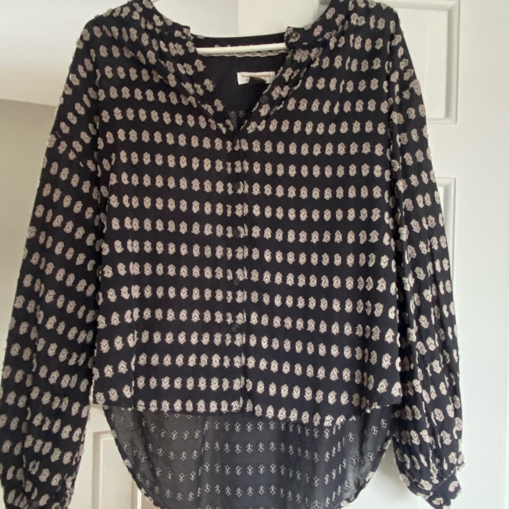 Pilcro by Anthropology Navy and Cream Women's Top